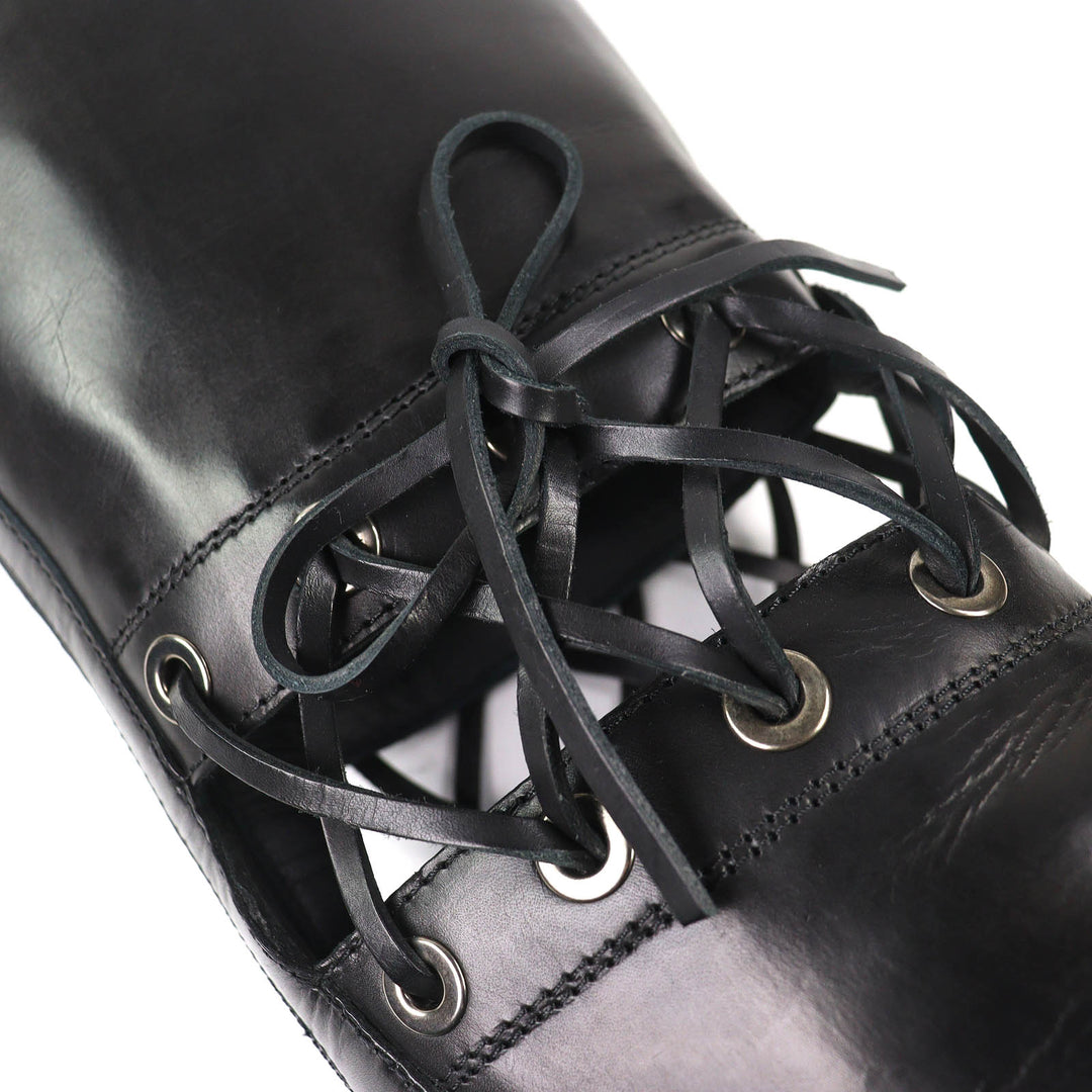 Excellent CHANEL Knee-high boots COCO Mark Lace-up Back Zip Leather 36.5 G32251
