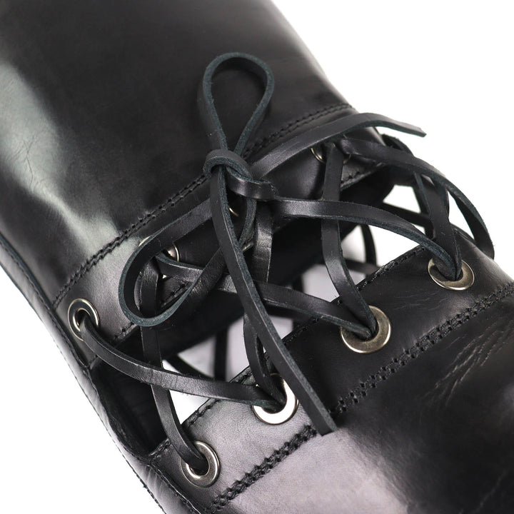 Excellent CHANEL Knee-high boots COCO Mark Lace-up Back Zip Leather 36.5 G32251