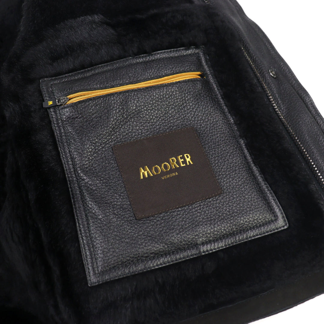 Very Good MOORER Mouton jacket ETTORE-ME Logo tab, stand collar, leather men 46