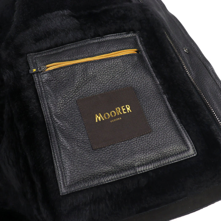 Very Good MOORER Mouton jacket ETTORE-ME Logo tab, stand collar, leather men 46