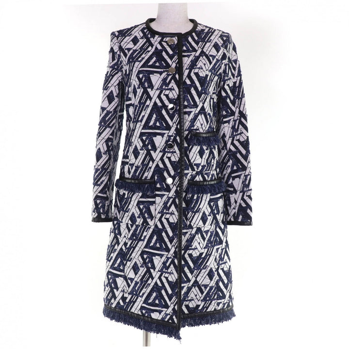 Excellent LOUIS VUITTON coat Leather piping, Monogram fringe, No collar white 34