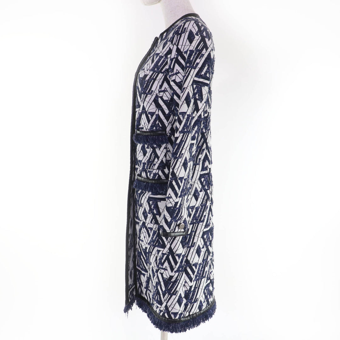 Excellent LOUIS VUITTON coat Leather piping, Monogram fringe, No collar white 34