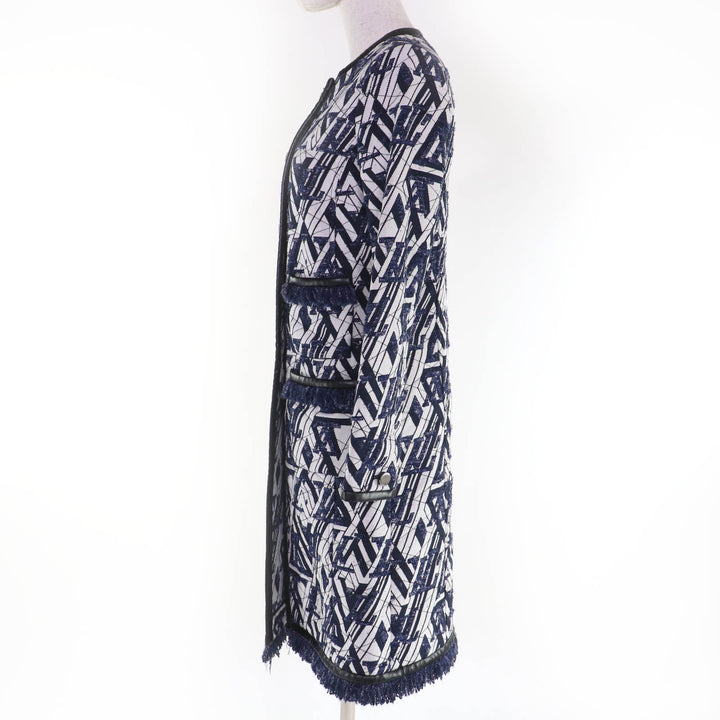 Excellent LOUIS VUITTON coat Leather piping, Monogram fringe, No collar white 34