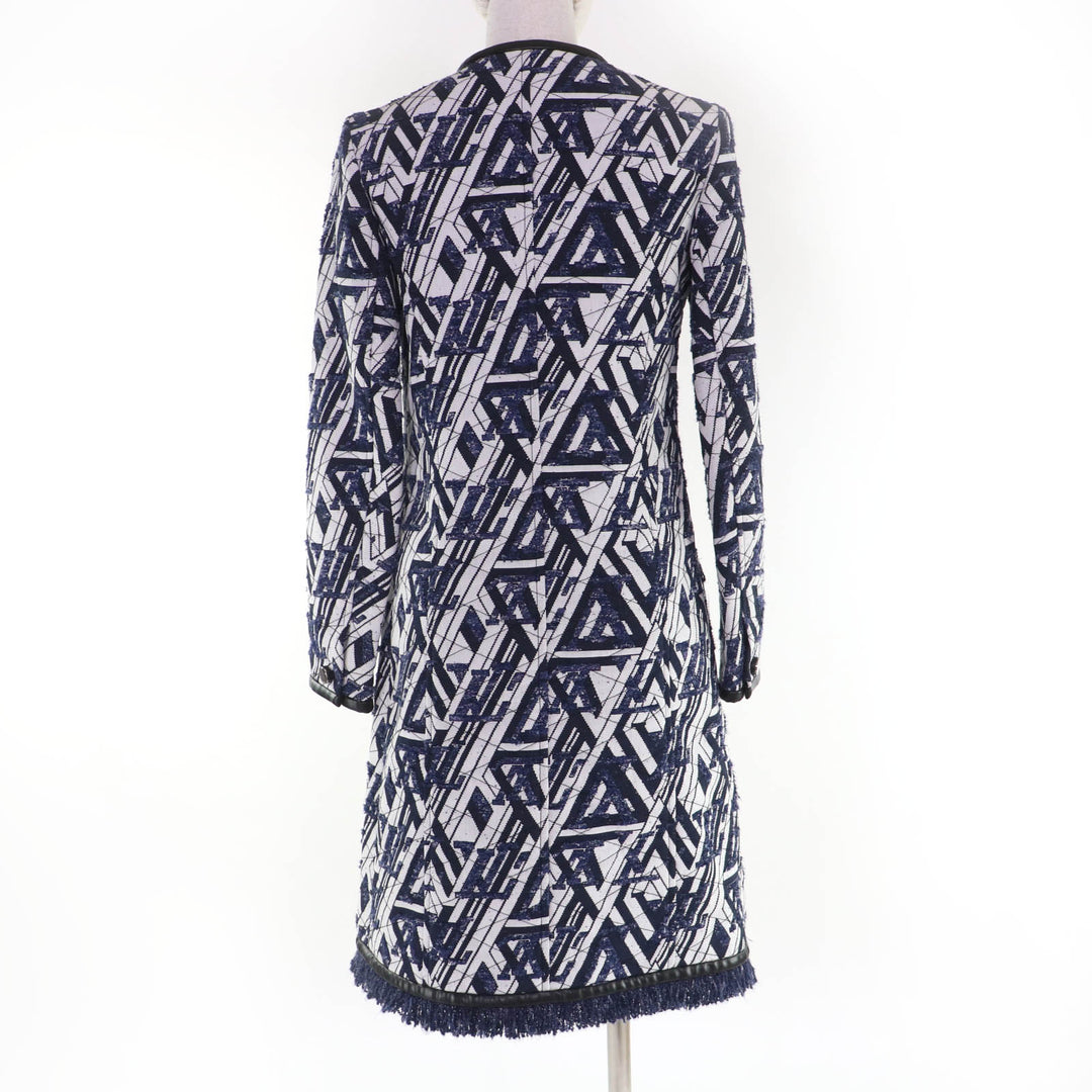 Excellent LOUIS VUITTON coat Leather piping, Monogram fringe, No collar white 34