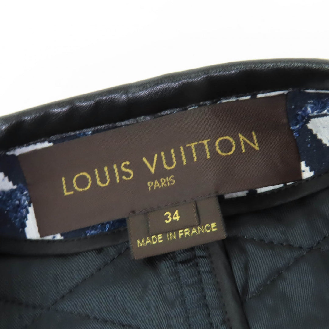 Excellent LOUIS VUITTON coat Leather piping, Monogram fringe, No collar white 34