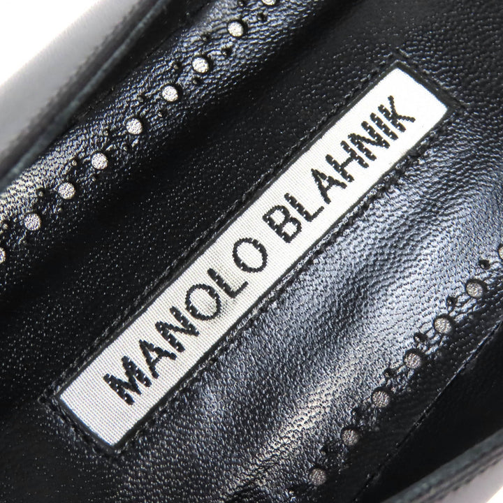 Great MANOLO BLAHNIK pumps Hangishi Jeweled pointed toe flats black leather 36.5
