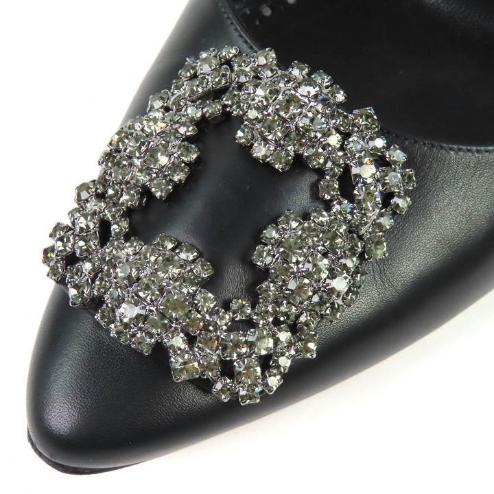 Great MANOLO BLAHNIK pumps Hangishi Jeweled pointed toe flats black leather 36.5