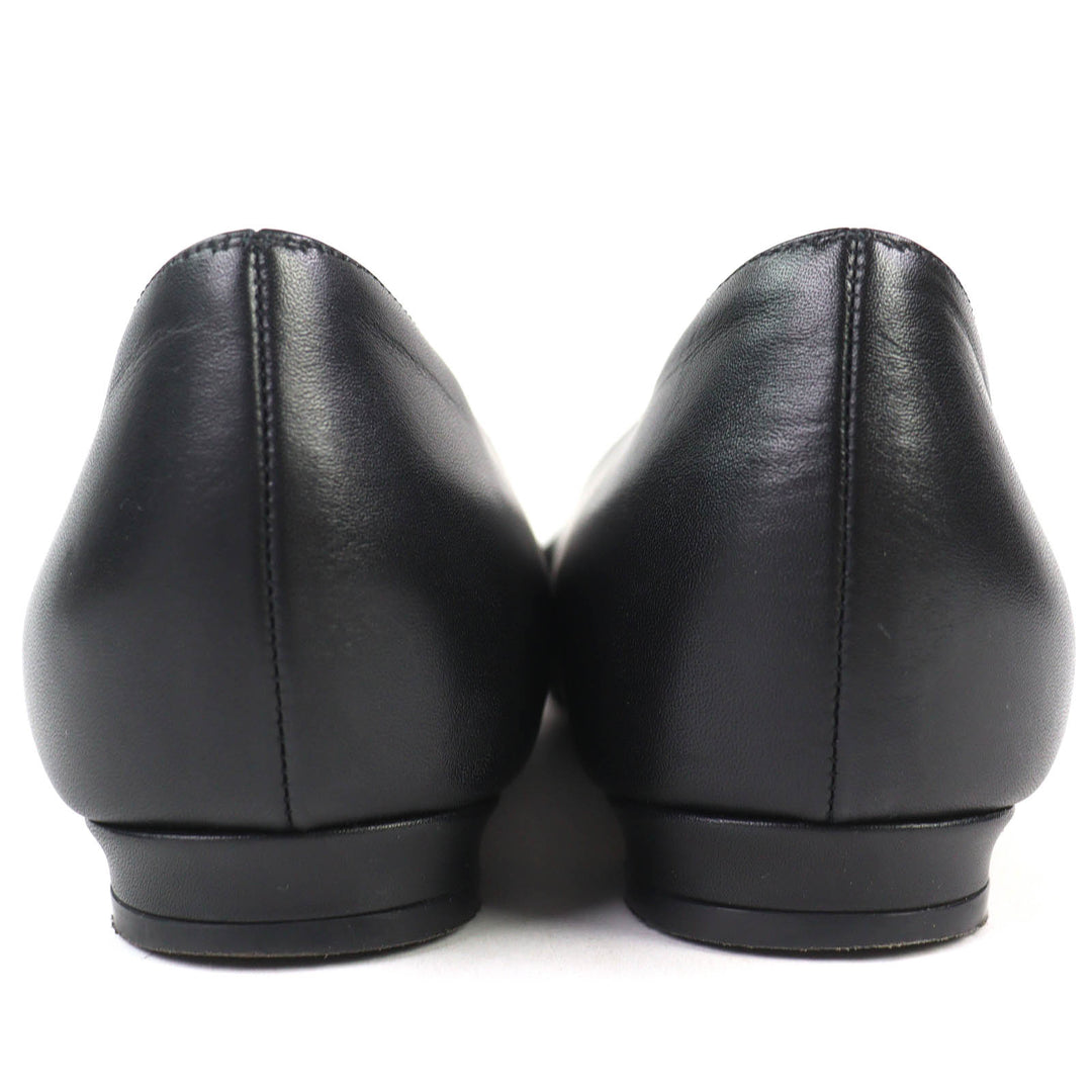 Great MANOLO BLAHNIK pumps Hangishi Jeweled pointed toe flats black leather 36.5