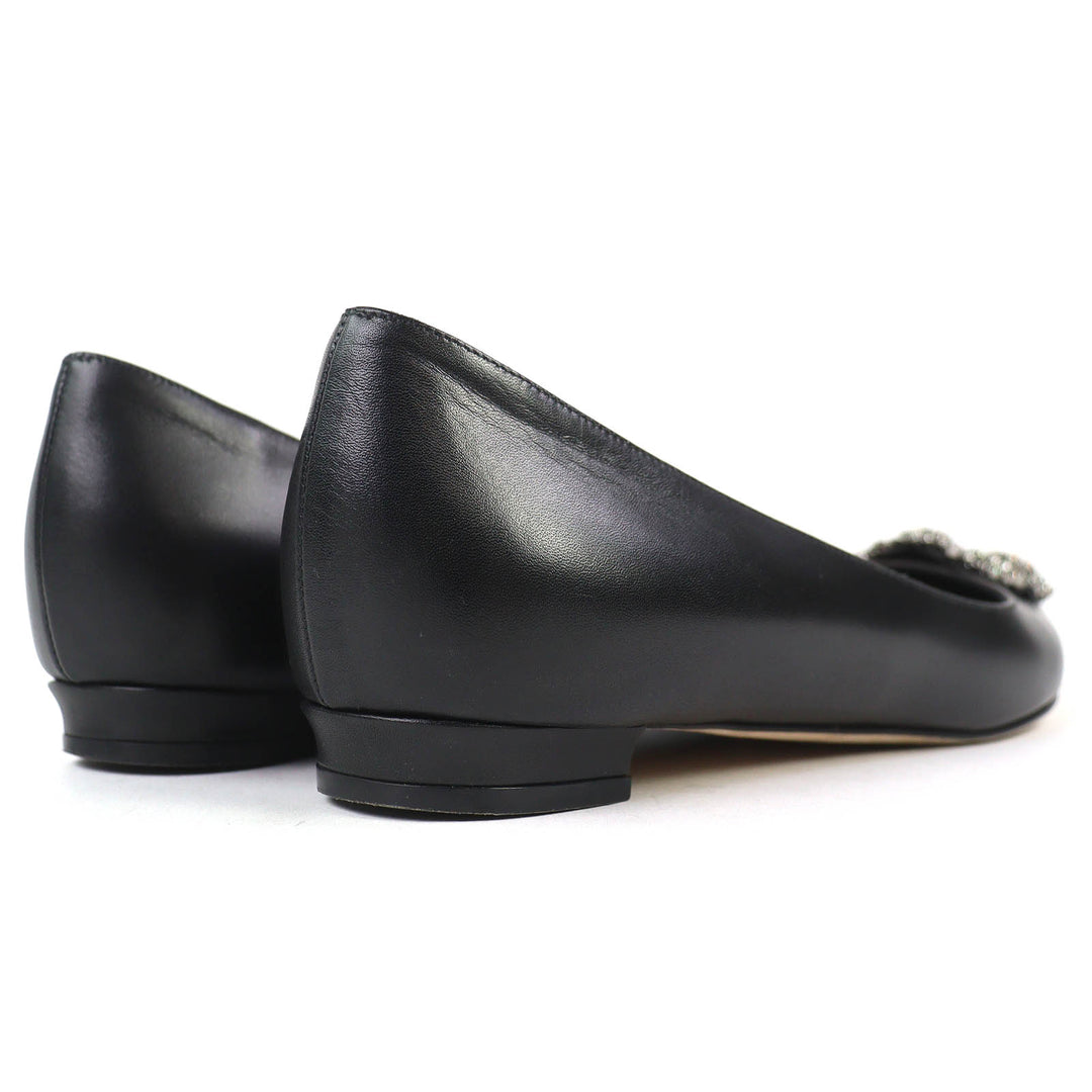 Great MANOLO BLAHNIK pumps Hangishi Jeweled pointed toe flats black leather 36.5