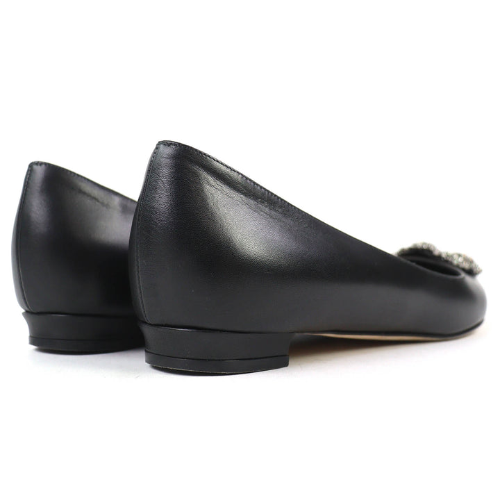 Great MANOLO BLAHNIK pumps Hangishi Jeweled pointed toe flats black leather 36.5
