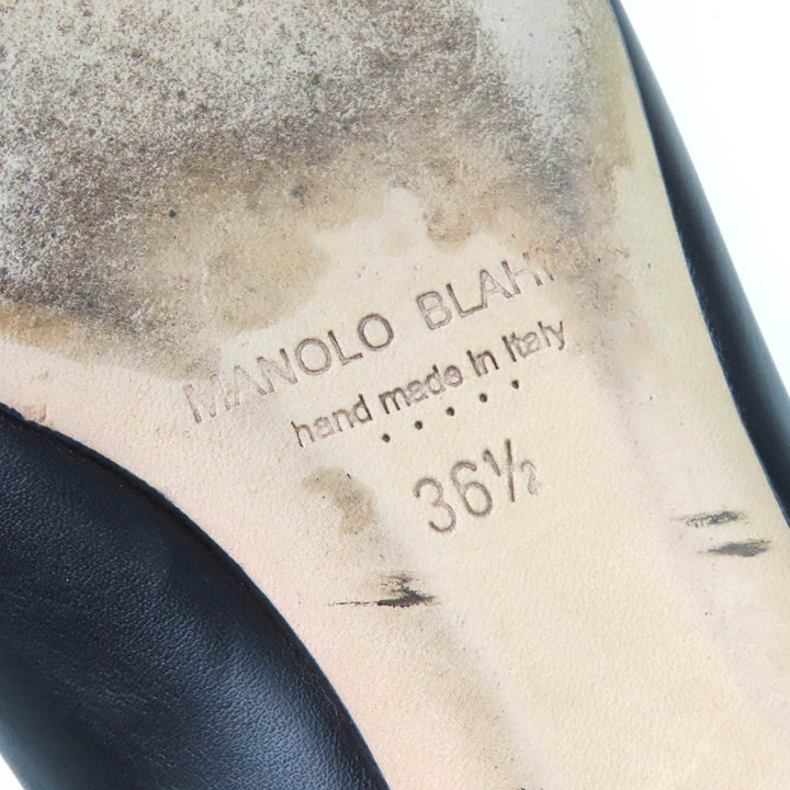 Great MANOLO BLAHNIK pumps Hangishi Jeweled pointed toe flats black leather 36.5