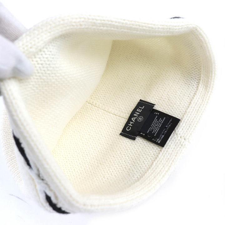 Pristine CHANEL Knit cap COCO Mark Knit hat white cashmere Women AAB112