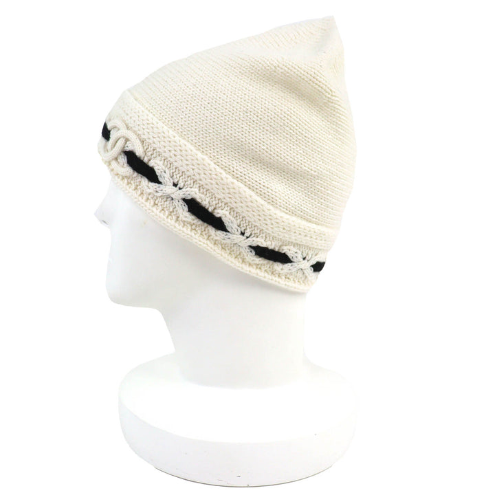 Pristine CHANEL Knit cap COCO Mark Knit hat white cashmere Women AAB112