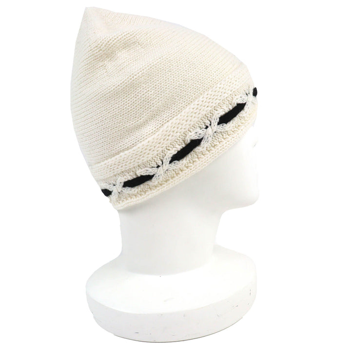 Pristine CHANEL Knit cap COCO Mark Knit hat white cashmere Women AAB112