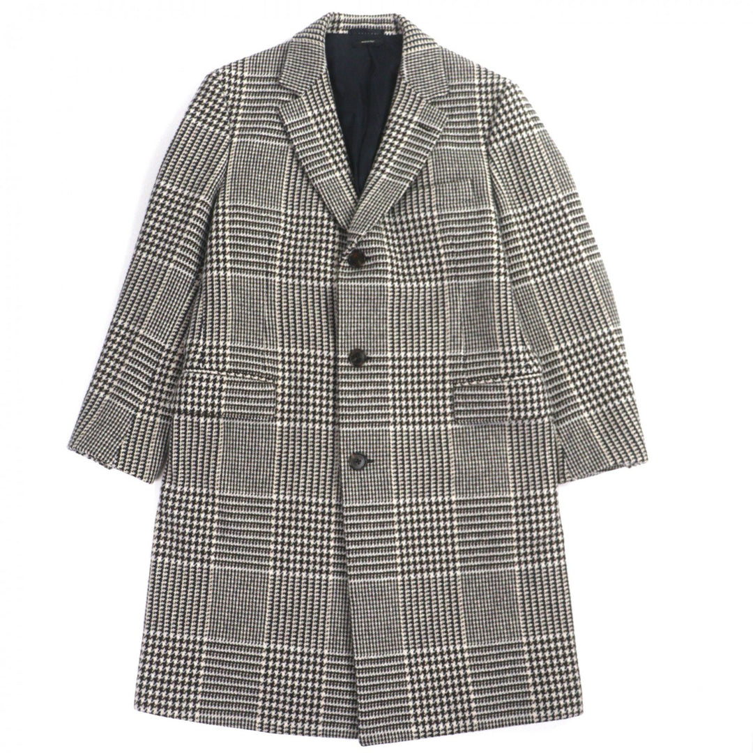Excellent HERMES Chester coat Houndstooth Thick Tweed Single Brown wool mens 50