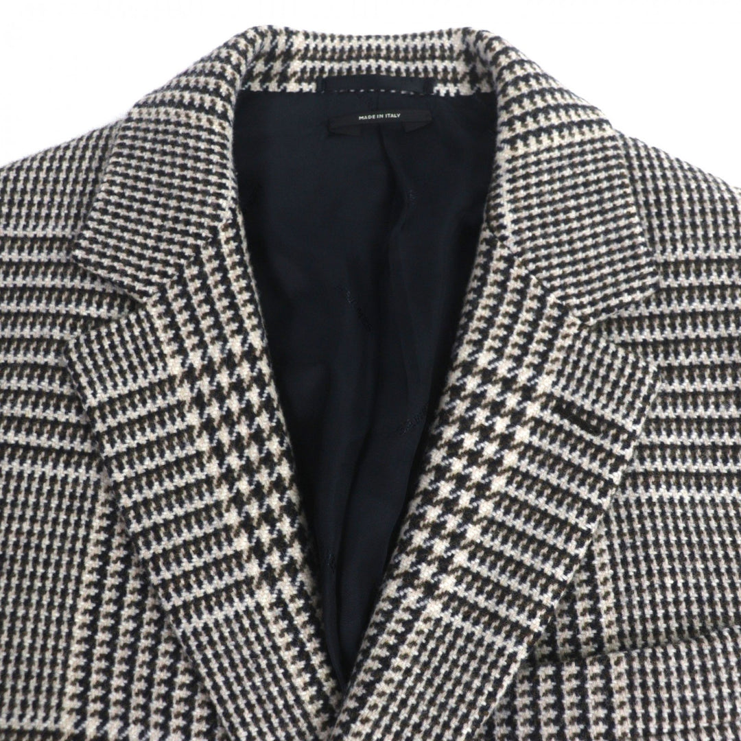 Excellent HERMES Chester coat Houndstooth Thick Tweed Single Brown wool mens 50