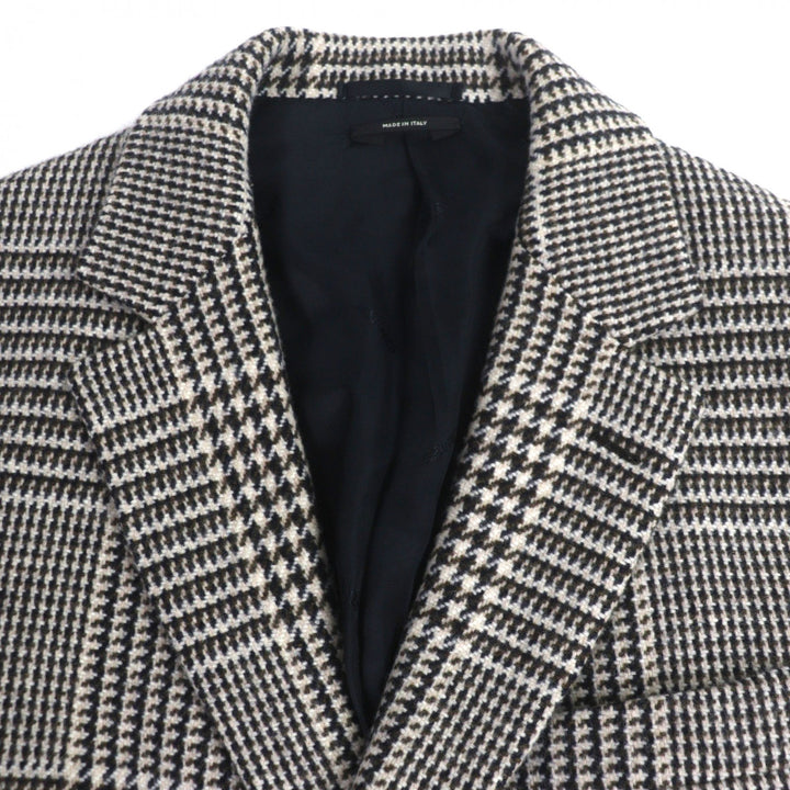 Excellent HERMES Chester coat Houndstooth Thick Tweed Single Brown wool mens 50