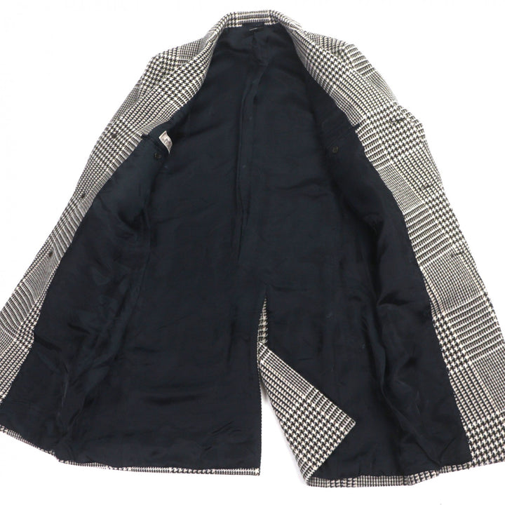Excellent HERMES Chester coat Houndstooth Thick Tweed Single Brown wool mens 50