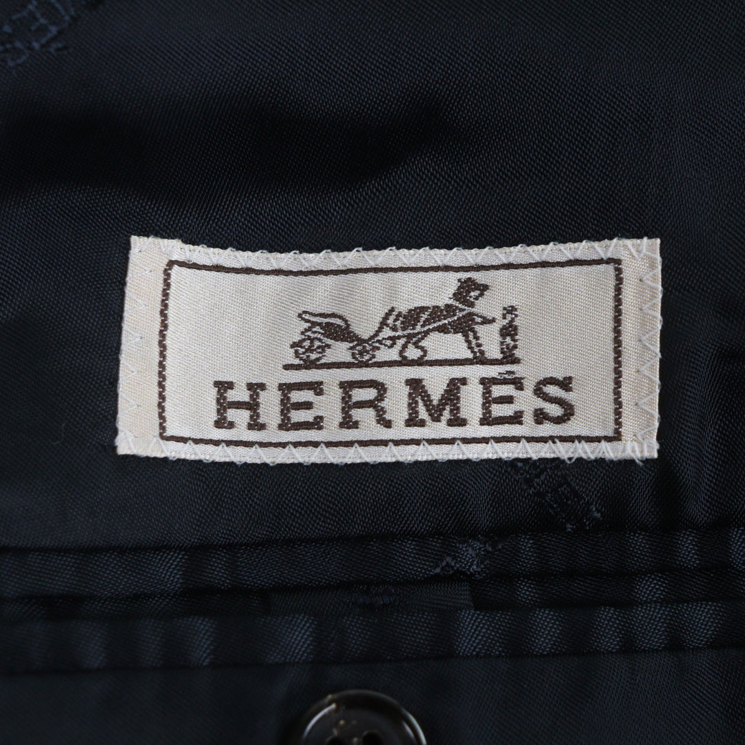Excellent HERMES Chester coat Houndstooth Thick Tweed Single Brown wool mens 50