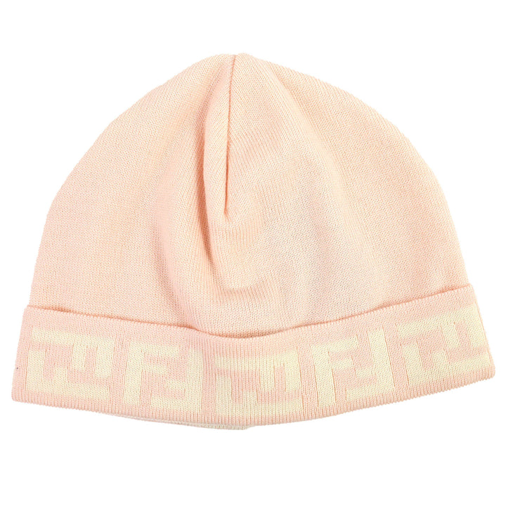 Pristine FENDI Knit cap Zucca Pattern Knit Hat pink wool Women FXL513