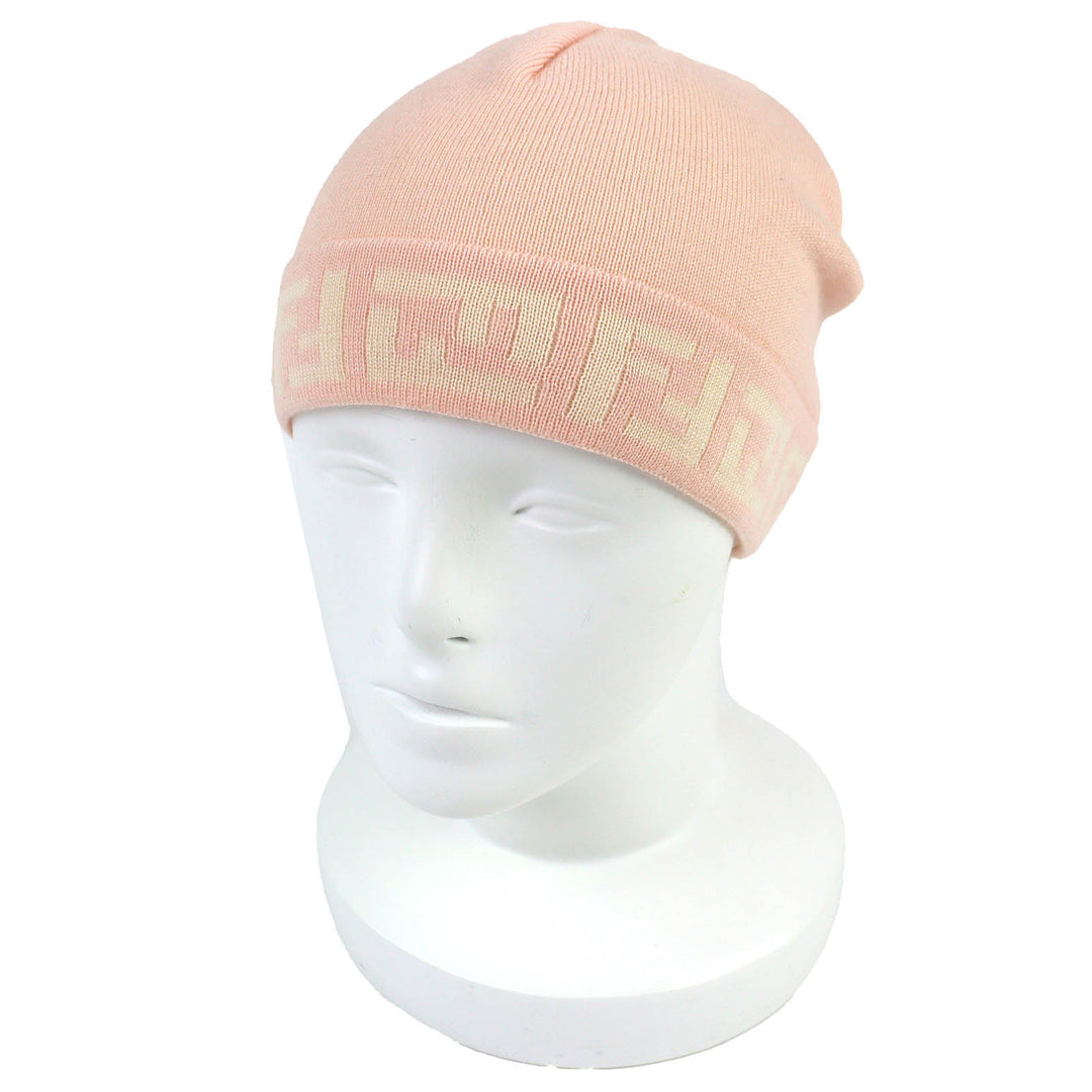 Pristine FENDI Knit cap Zucca Pattern Knit Hat pink wool Women FXL513