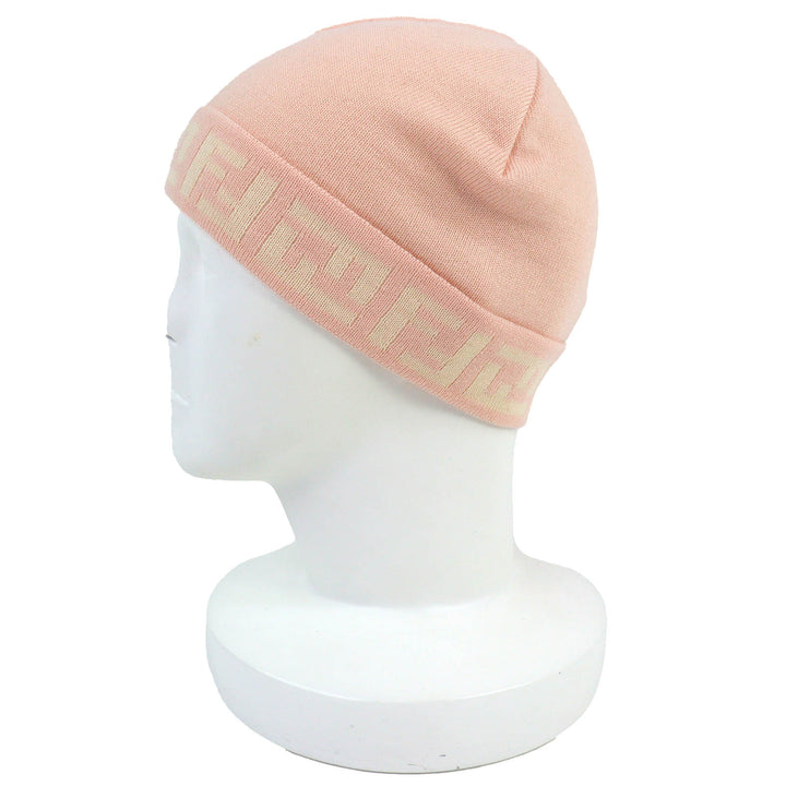 Pristine FENDI Knit cap Zucca Pattern Knit Hat pink wool Women FXL513