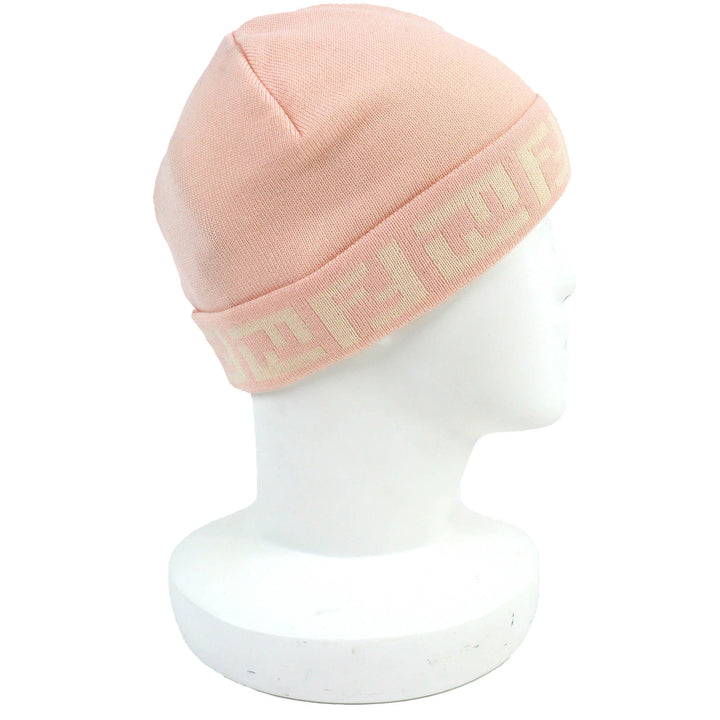 Pristine FENDI Knit cap Zucca Pattern Knit Hat pink wool Women FXL513