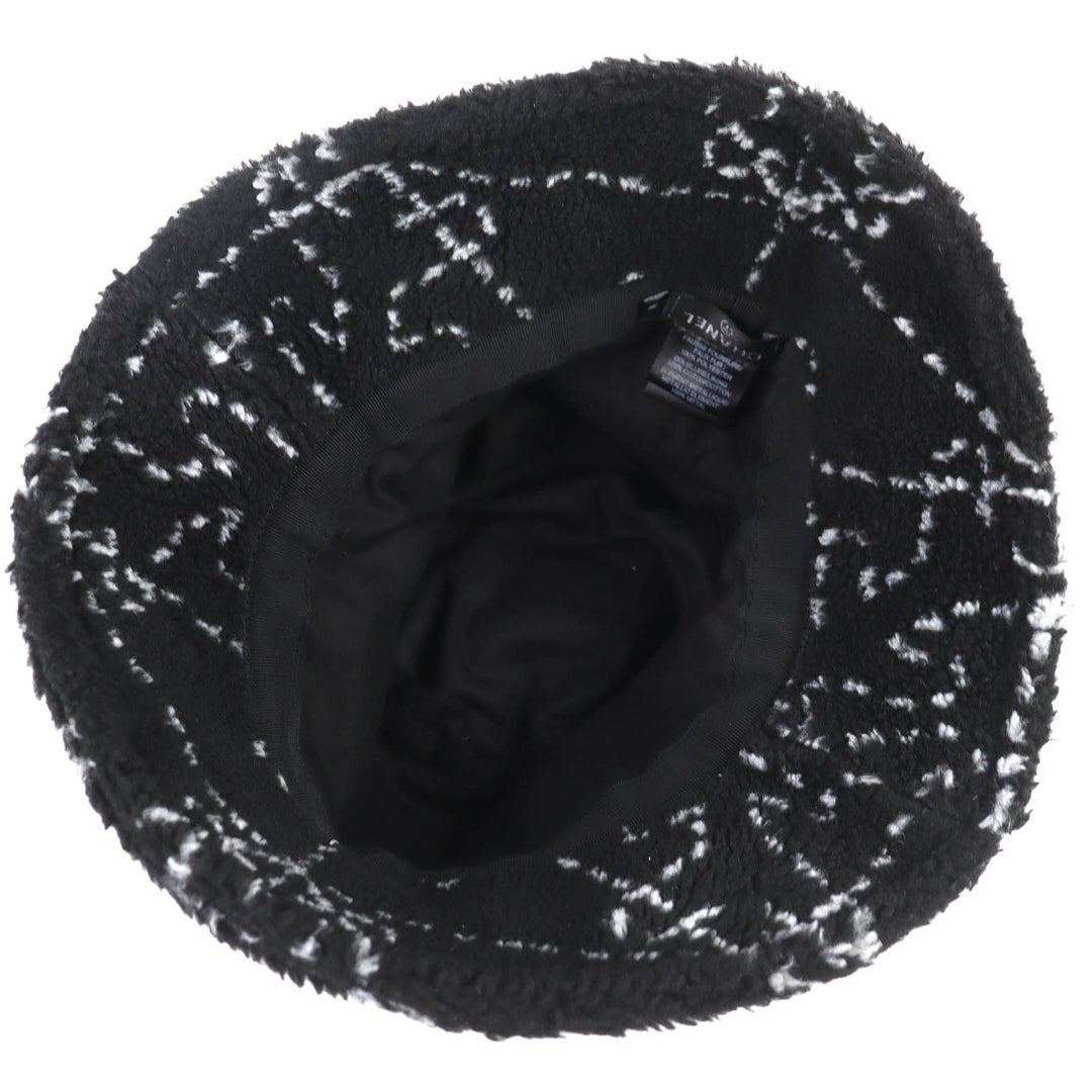 Excellent CHANEL COCOMarkMetal all-over print pile bucket hat black M 21B AA7847