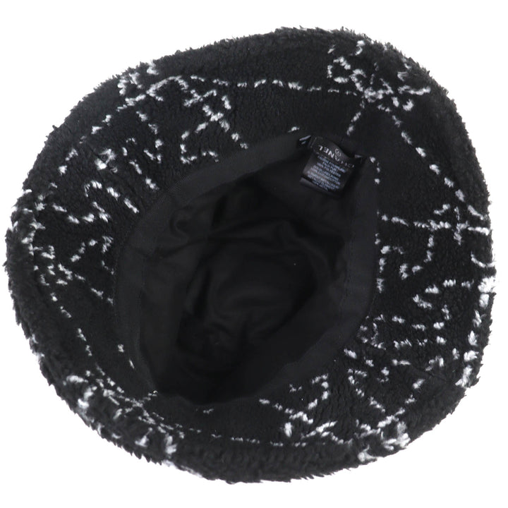Excellent CHANEL COCOMarkMetal all-over print pile bucket hat black M 21B AA7847