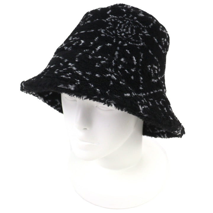 Excellent CHANEL COCOMarkMetal all-over print pile bucket hat black M 21B AA7847