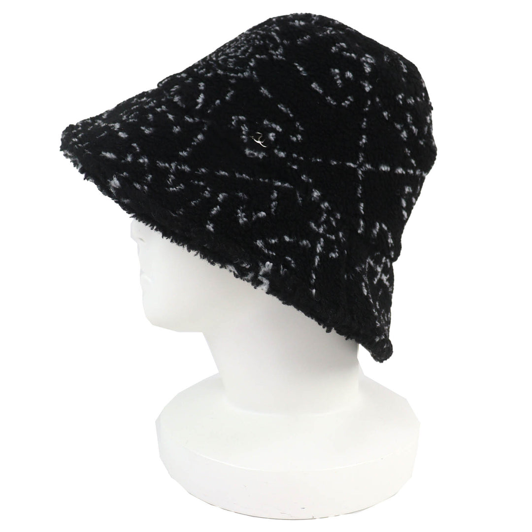 Excellent CHANEL COCOMarkMetal all-over print pile bucket hat black M 21B AA7847