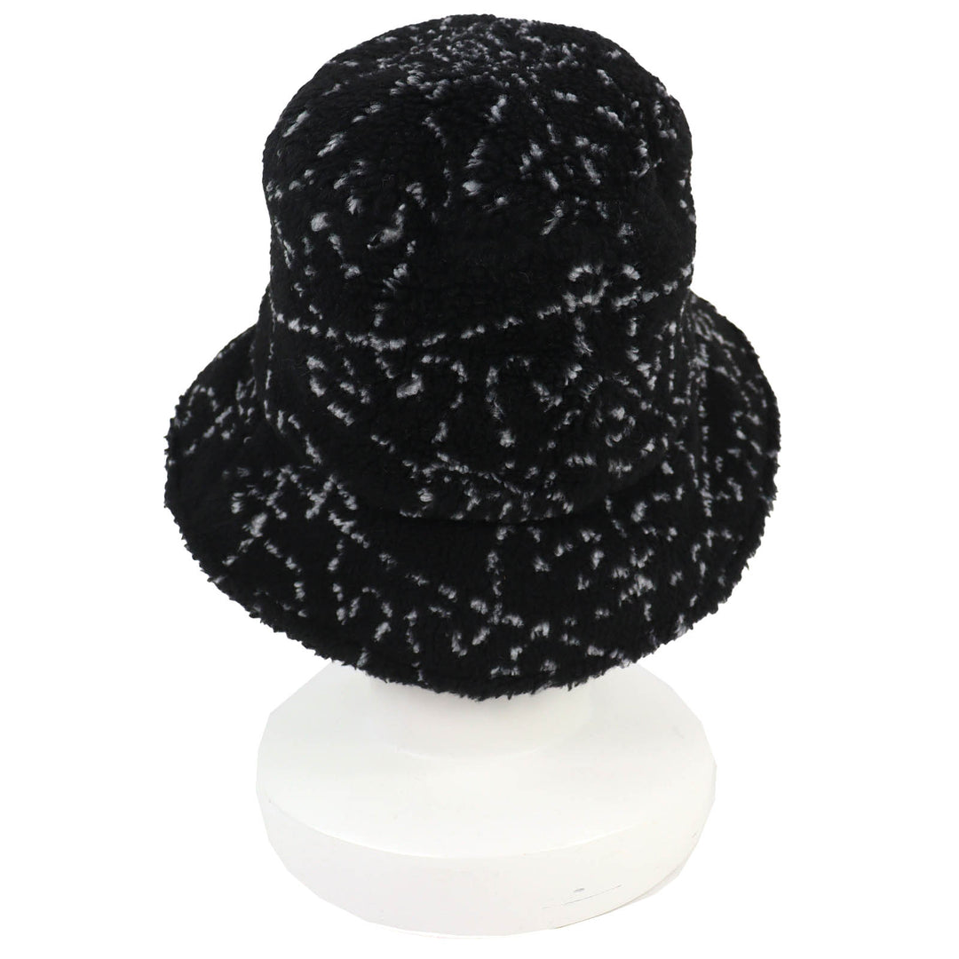Excellent CHANEL COCOMarkMetal all-over print pile bucket hat black M 21B AA7847