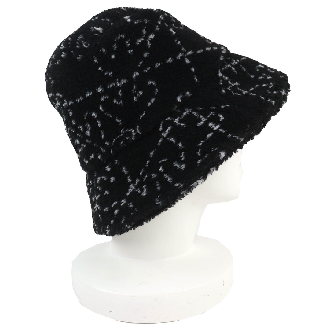 Excellent CHANEL COCOMarkMetal all-over print pile bucket hat black M 21B AA7847