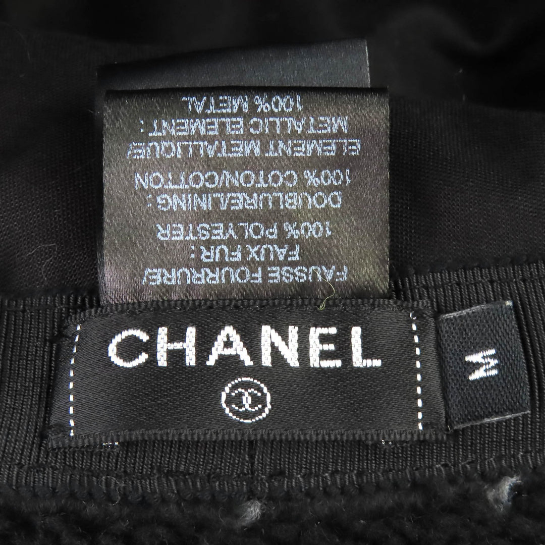 Excellent CHANEL COCOMarkMetal all-over print pile bucket hat black M 21B AA7847