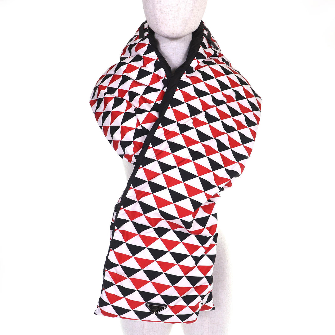 Excellent PRADA Scarf Triangle logo hooded RE-NYLON down jacket Red 2FS028