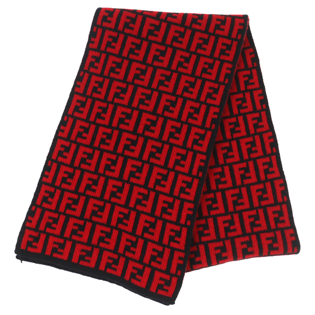 Pristine FENDI Scarf FF Logo Zucca Pattern Red wool Women FXS346