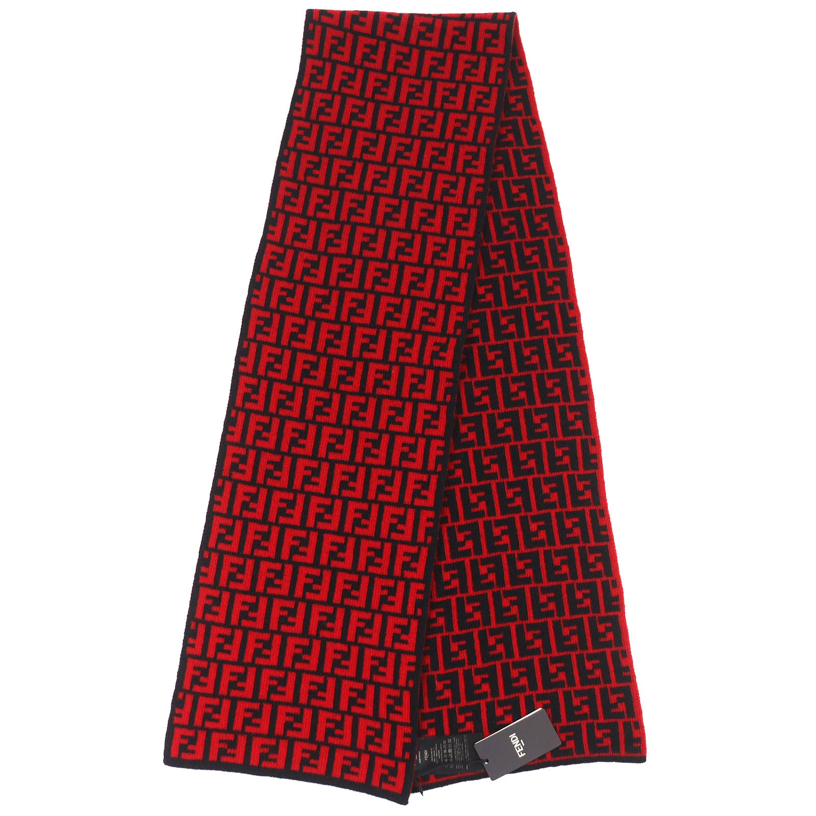 Pristine FENDI Scarf FF Logo Zucca Pattern Red wool Women FXS346