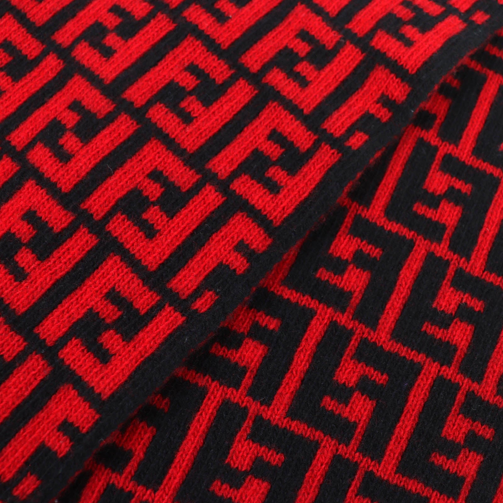 Pristine FENDI Scarf FF Logo Zucca Pattern Red wool Women FXS346
