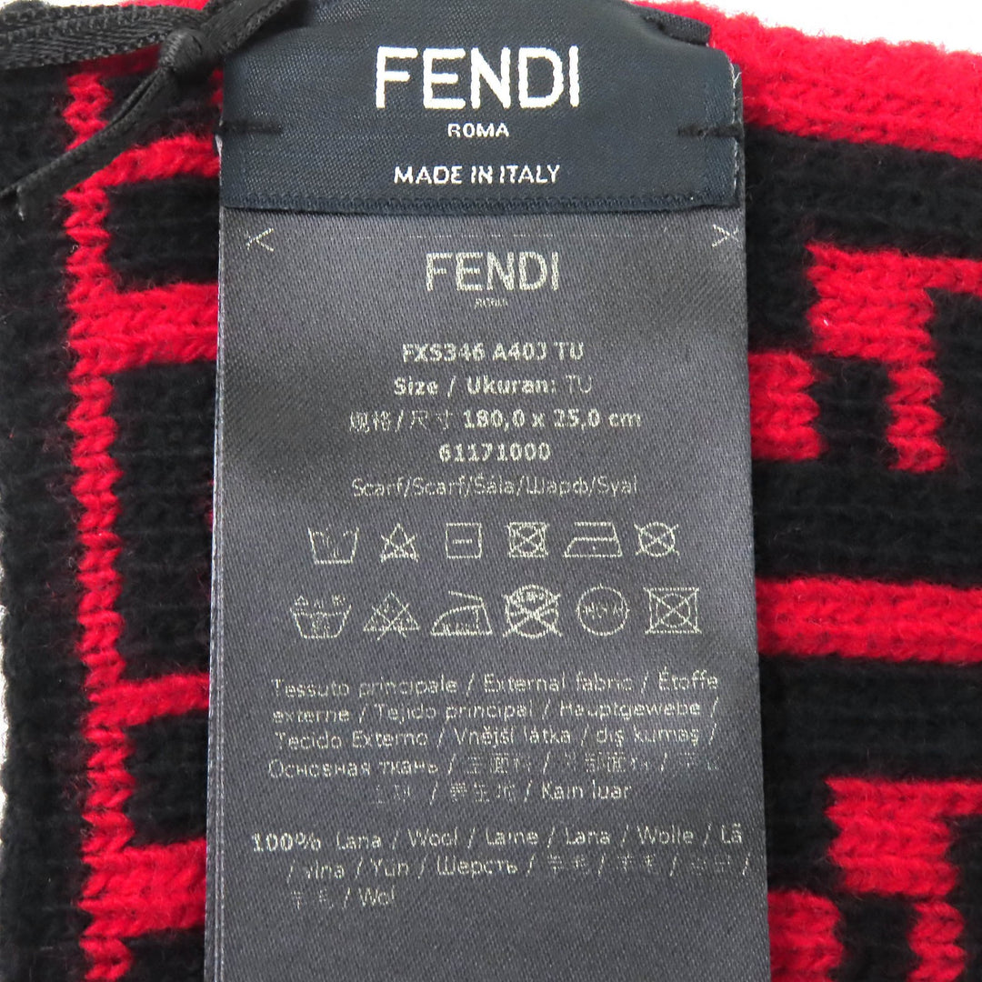 Pristine FENDI Scarf FF Logo Zucca Pattern Red wool Women FXS346