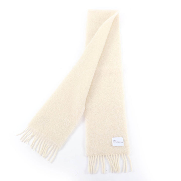 Great LOEWE Scarf Leather Anagram patch with fringe Ivory mohair A-28003861