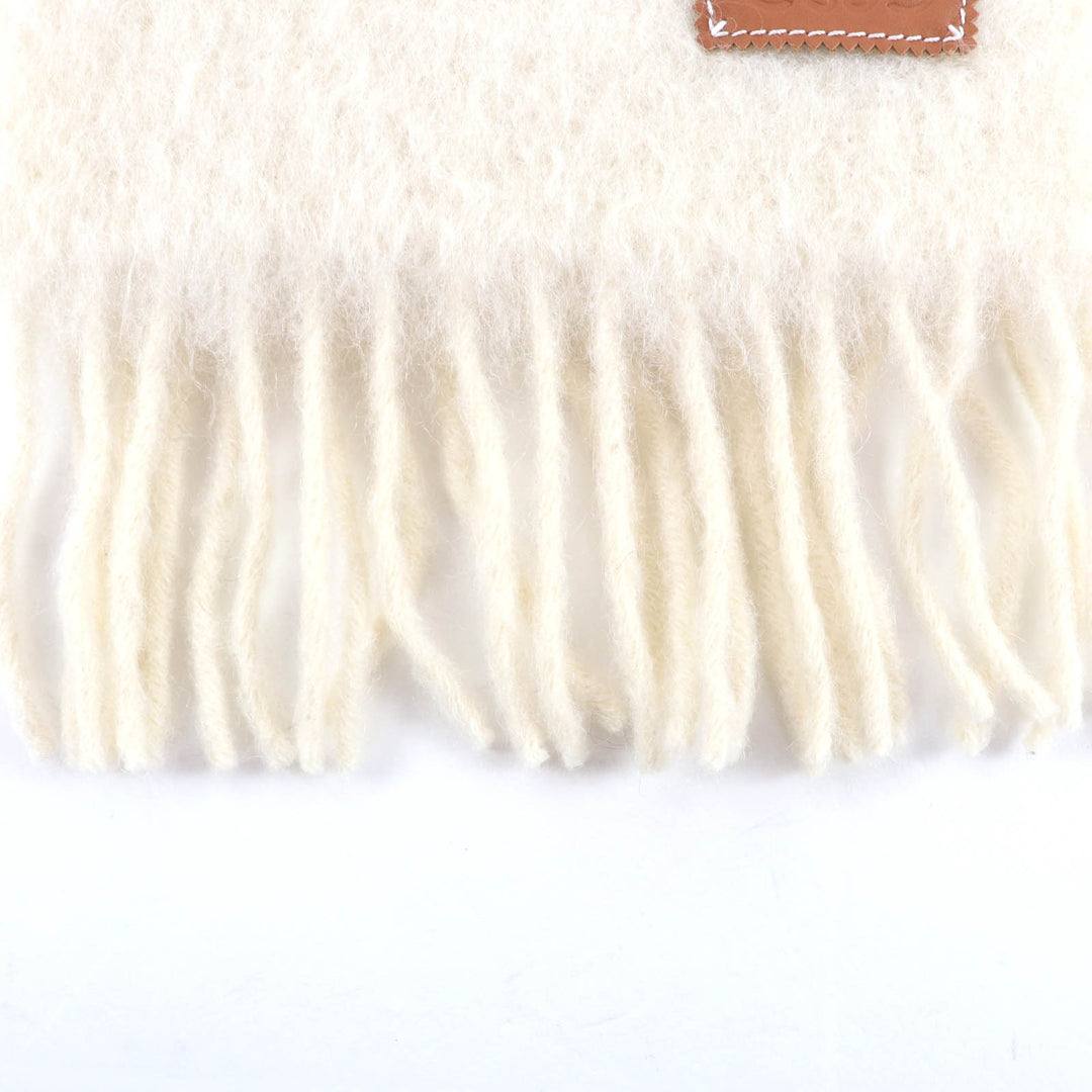 Great LOEWE Scarf Leather Anagram patch with fringe Ivory mohair A-28003861