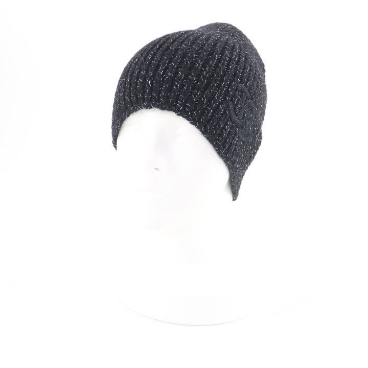 Excellent CHANEL Knit cap black cashmere Women AAB710