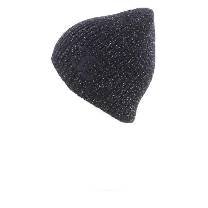 Excellent CHANEL Knit cap black cashmere Women AAB710