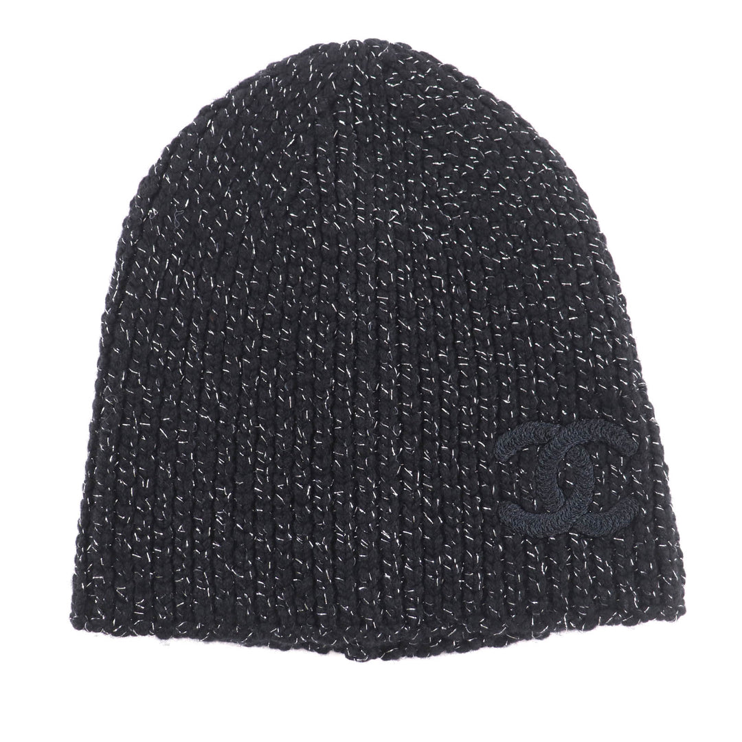 Excellent CHANEL Knit cap black cashmere Women AAB710