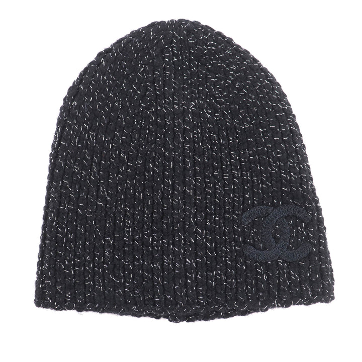 Excellent CHANEL Knit cap black cashmere Women AAB710