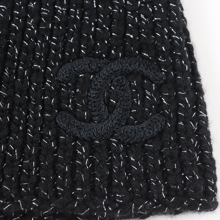 Excellent CHANEL Knit cap black cashmere Women AAB710