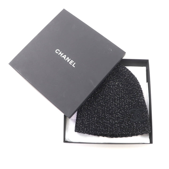 Excellent CHANEL Knit cap black cashmere Women AAB710