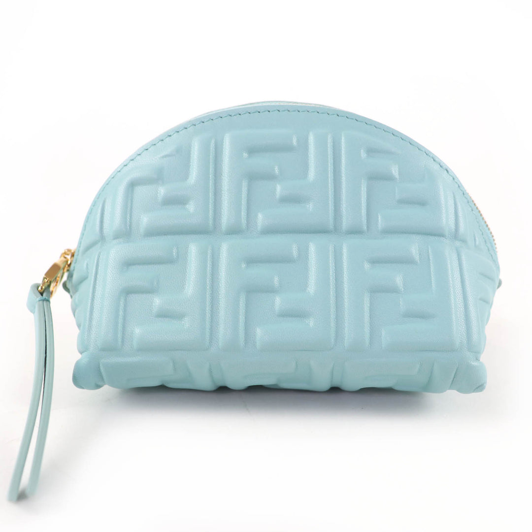 Pristine FENDI Bucket Pouch Small, FF Motif Embossed, Nappa Leather blue 8N208