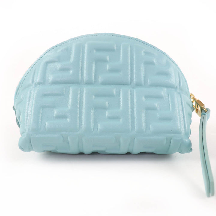 Pristine FENDI Bucket Pouch Small, FF Motif Embossed, Nappa Leather blue 8N208
