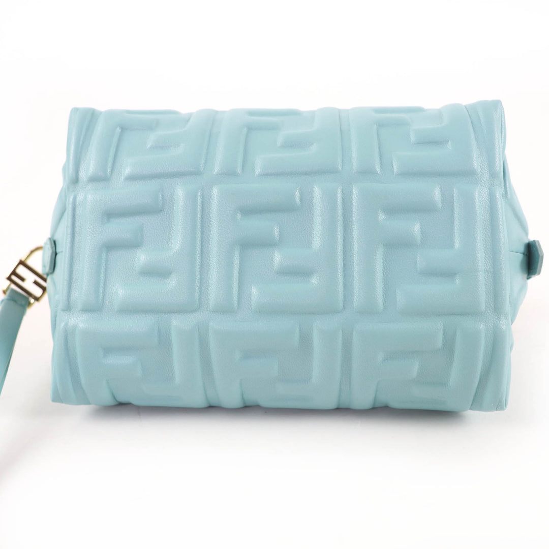 Pristine FENDI Bucket Pouch Small, FF Motif Embossed, Nappa Leather blue 8N208